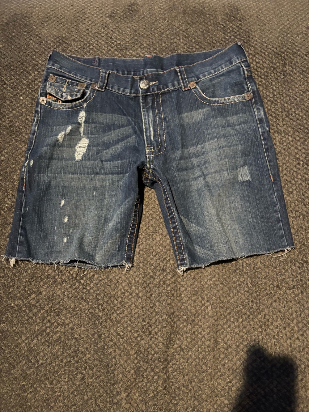 True Religion Men's Distressed Blue Denim Cutoff Shorts